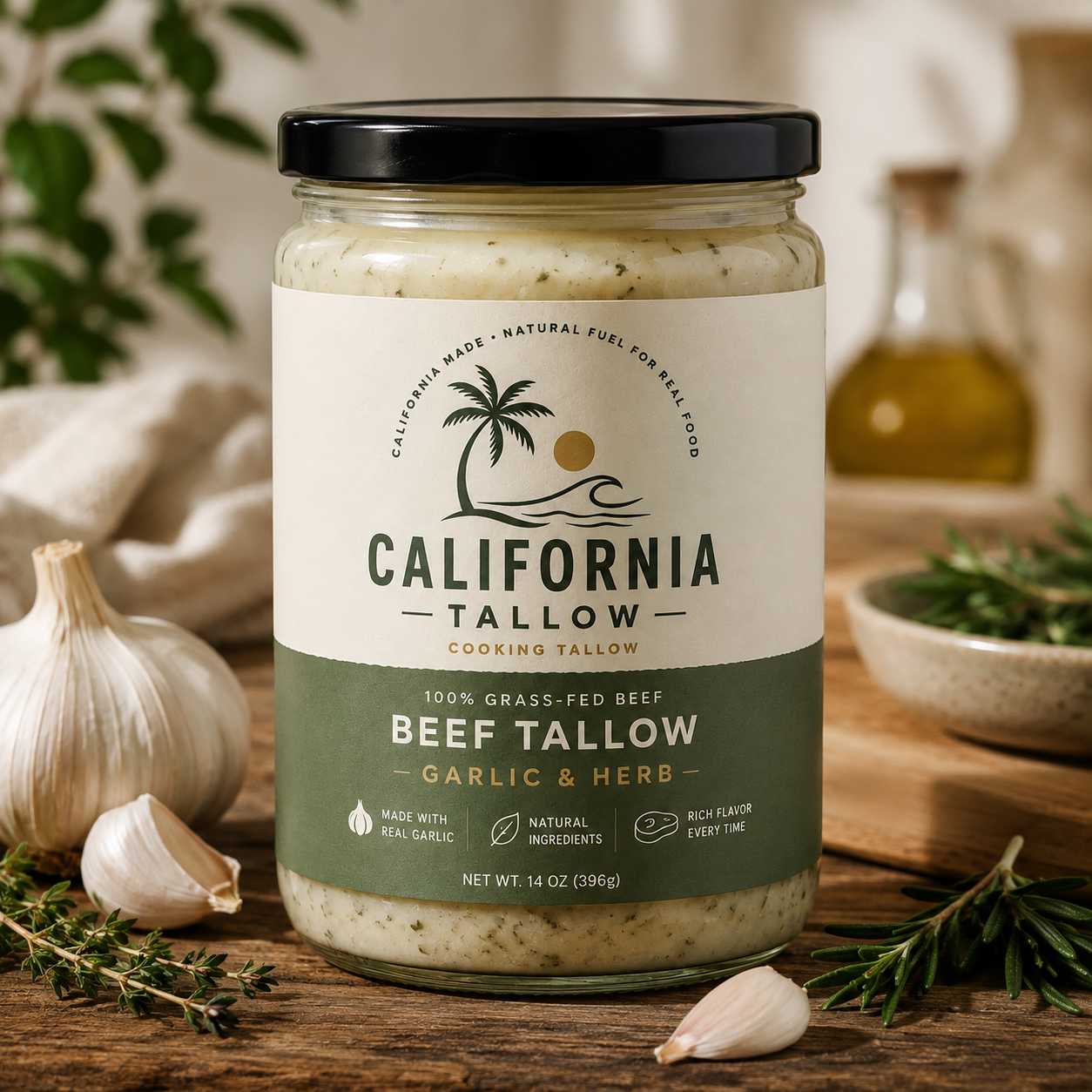 Beef Tallow Garlic & Herb – 14 oz